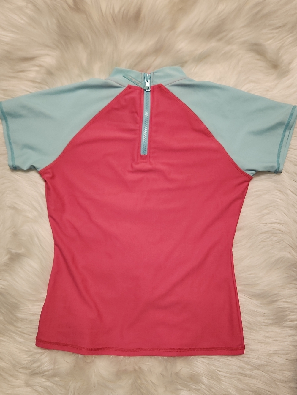 Eddie Bauer - Colorblock Rash Guard - Pink with Light Blue Sleeves  - Size 10-12